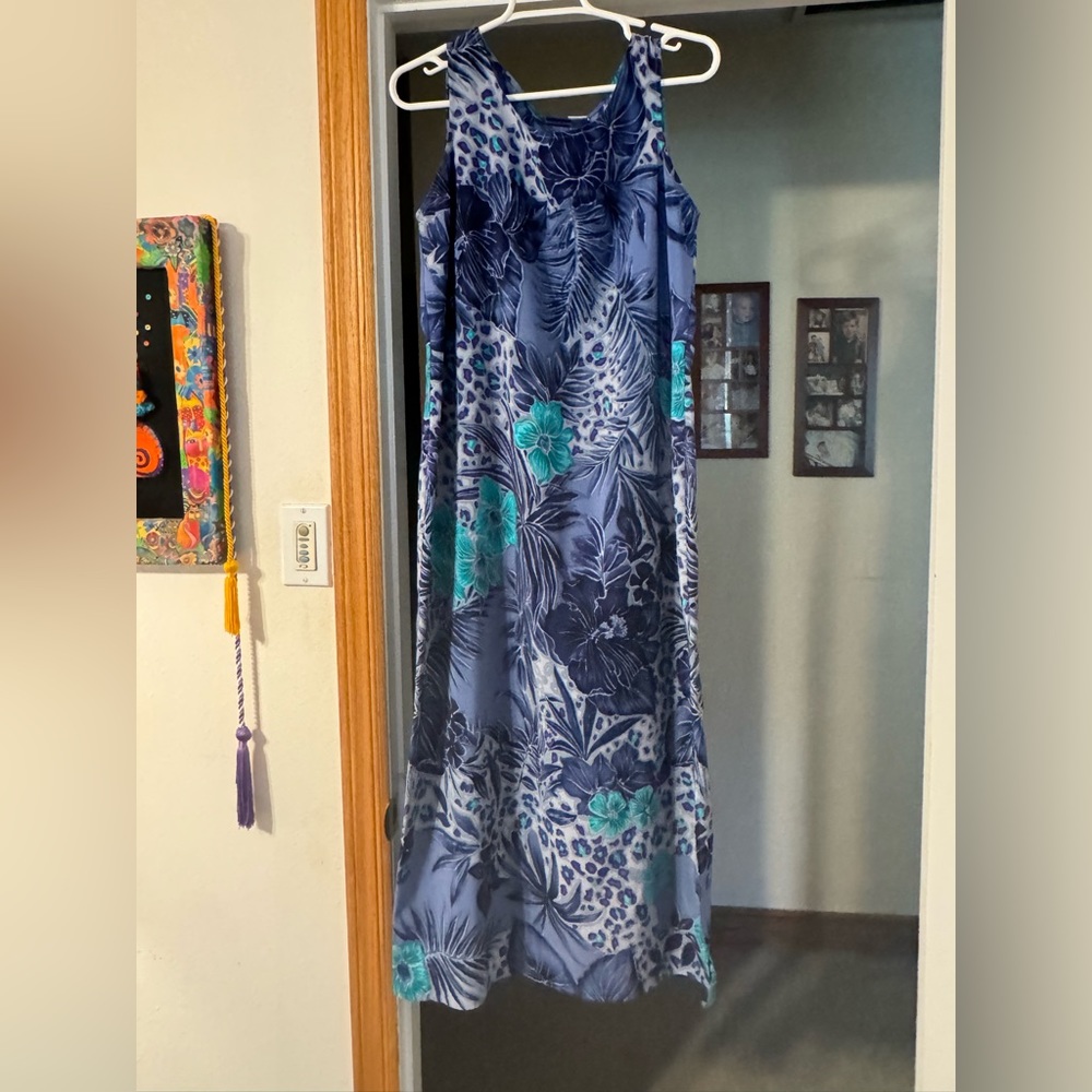 JM collection Maxi dress. Tropical blue floral/ Leopard safari print